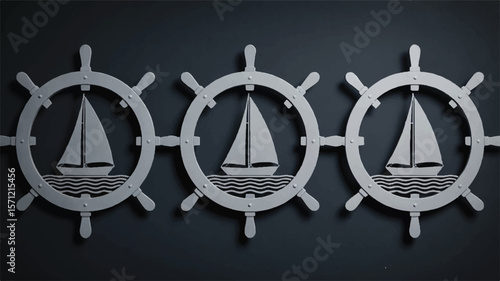 Silver ship wheels with sailboats nautical ocean