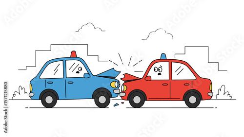 Cartoon Illustration of a Car Accident - Simple Line Art Style