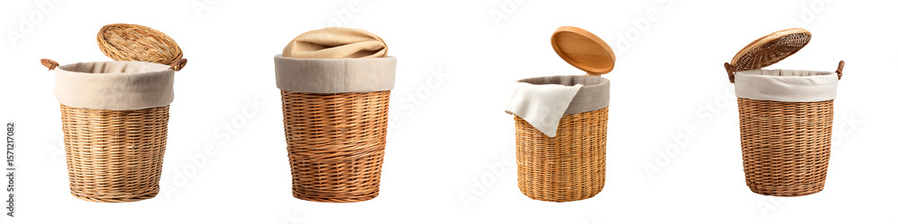 Obraz premium Wicker Laundry Baskets: Rustic Storage Solutions on White Background