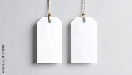 Two Blank White Tags Hanging on Twine for Mockup Display