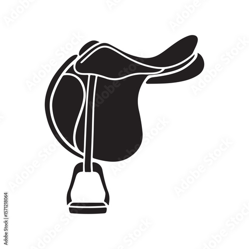 Horse Riding Saddle Silhouette with Stirrup Icon Design