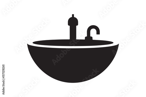 Modern Bathroom Sink and Faucet Fixture Silhouette Icon Design