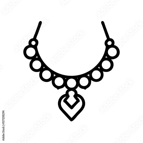 Statement necklace design with beaded chain and decorative pendant. Statement necklace is bold fashion for those wanting to accessorize. Black line statement necklace enhances your look.