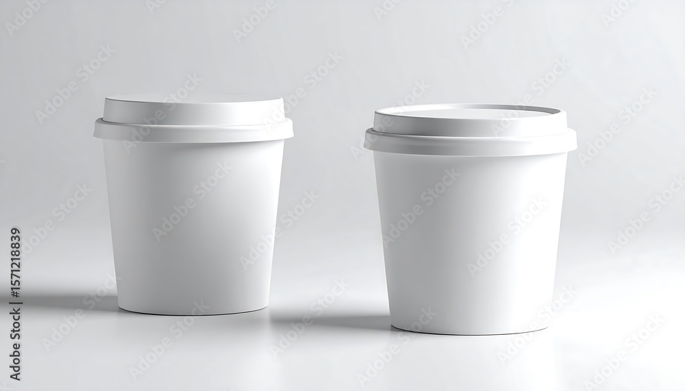 Two White Paper Cups with Lids on Plain Background Two White Paper Cups with Lids on Plain Background