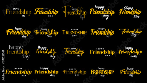 Happy Friendship Day Text Set Greeting Cards Collection Friends Holiday . Happy Friendship Day cute hand lettering set Vector Illustration.