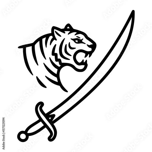 Tiger and sword emblem illustration depicting strength and courage
