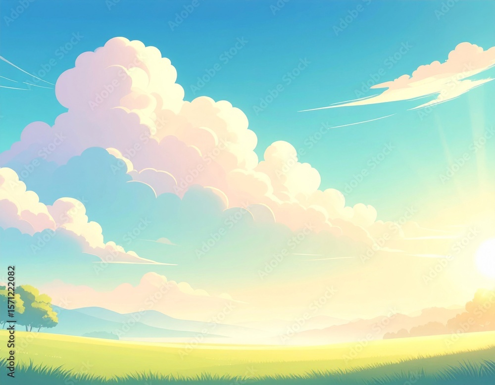 Fototapeta premium Peaceful Sunset Landscape with Pastel Clouds