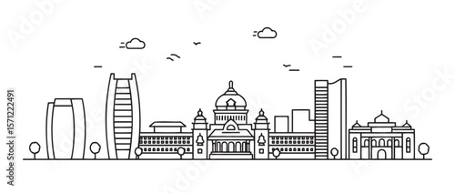 Bengaluru city skyline illustration featuring iconic buildings in linear style
