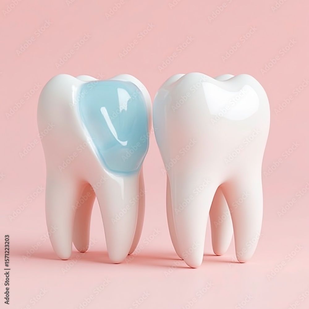 Connection of two teeth with each other, illustrating dental hygiene, filling and the threat of infection. A concept for oral care awareness Connection of two teeth with each other, illustrating dental hygiene, filling and the threat of infection. A concept for oral care awareness