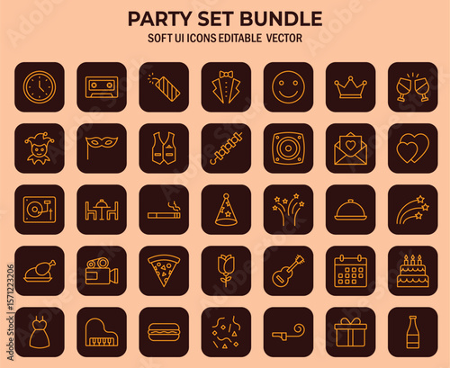Celebratory UI Vector Icons Set for Events Festivities Occasions and Gatherings Soft User Interface Editable Outlines