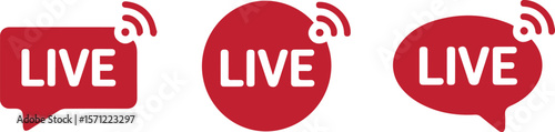 Live Broadcast Icons Set. Streaming Red Badge Vector Symbols