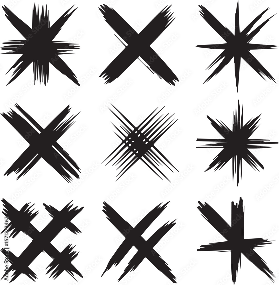 Fototapeta premium Abstract Scratchy Marks Vector Set with Rough Crosshatch Doodles