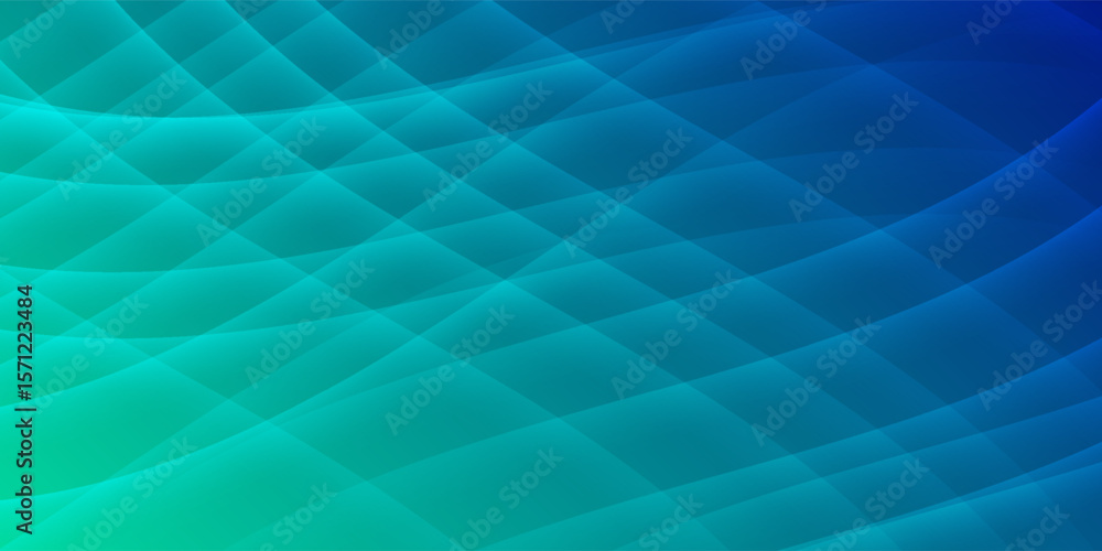 Fototapeta premium Abstract blue to green gradient background with curved mesh lines, smooth flow pattern, and modern digital wave texture