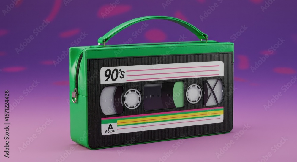 Obraz premium Retro green cassette tape player