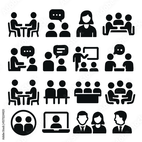Collection of Simple Black and White Meeting Icons