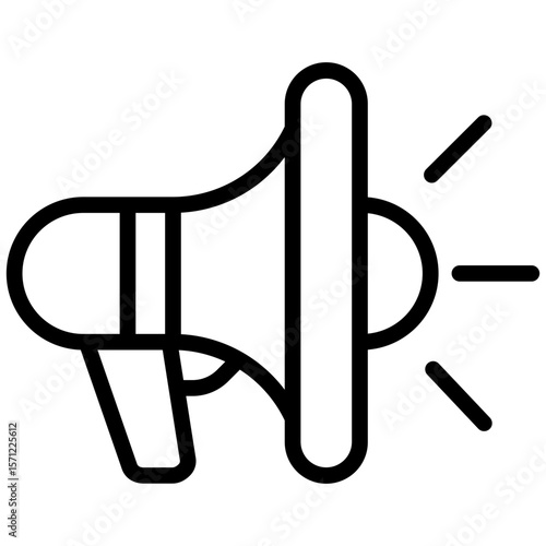 Outlined graphic of a megaphone, symbol for announcements and promotion.