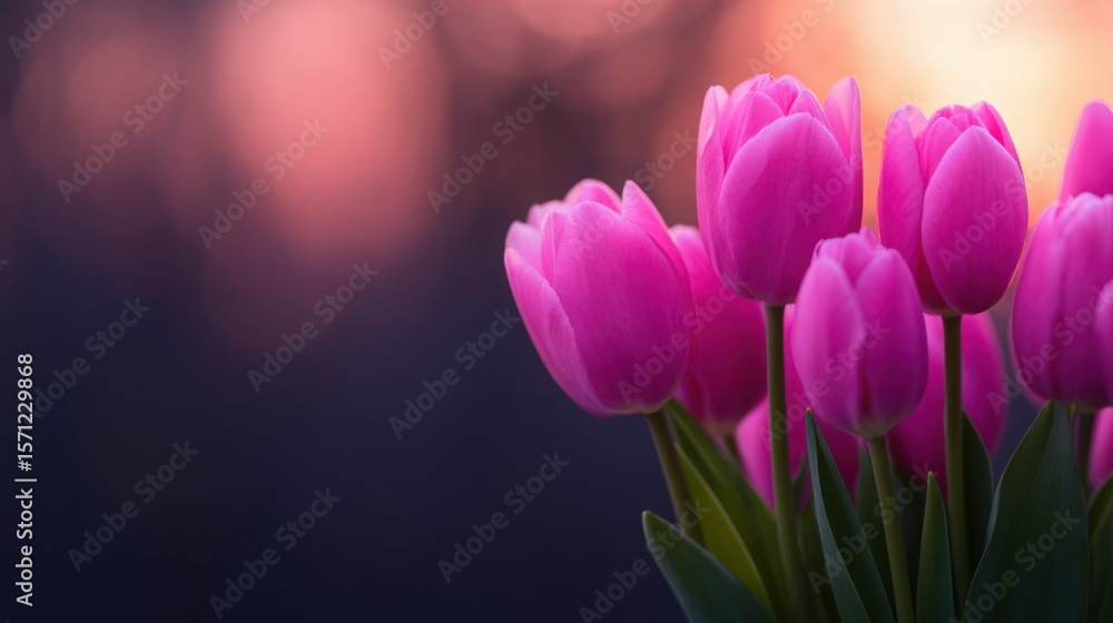 Fototapeta premium A bouquet of pink tulips is the main focus of the image