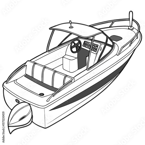 White isolated luxury speed motorboat on the water