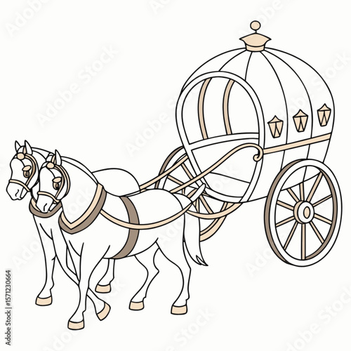 Vintage horse and carriage vector illustration, a classic transport vehicle with old wheels and animal
