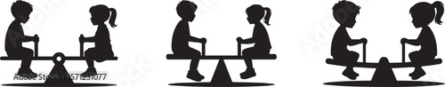 Silhouette of Kids Playing on Seesaw in Playground vector