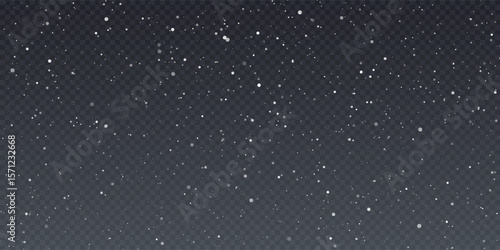 Realistic snow fallen on transparent background. Abstract dust particles, white confetti png bg. Festive wallpaper element for christmas poster, flyer, new year card, realistic vector snow powder.