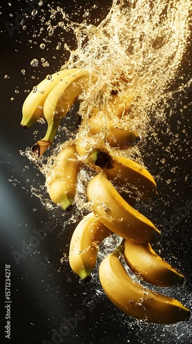 Bananas in water with splashes.