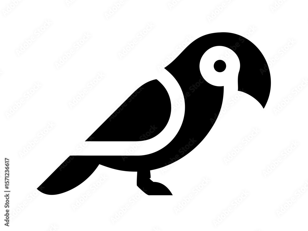 Fototapeta premium Simple black and white silhouette of a parrot. A clean, stylized silhouette of a parrot against a plain white background.