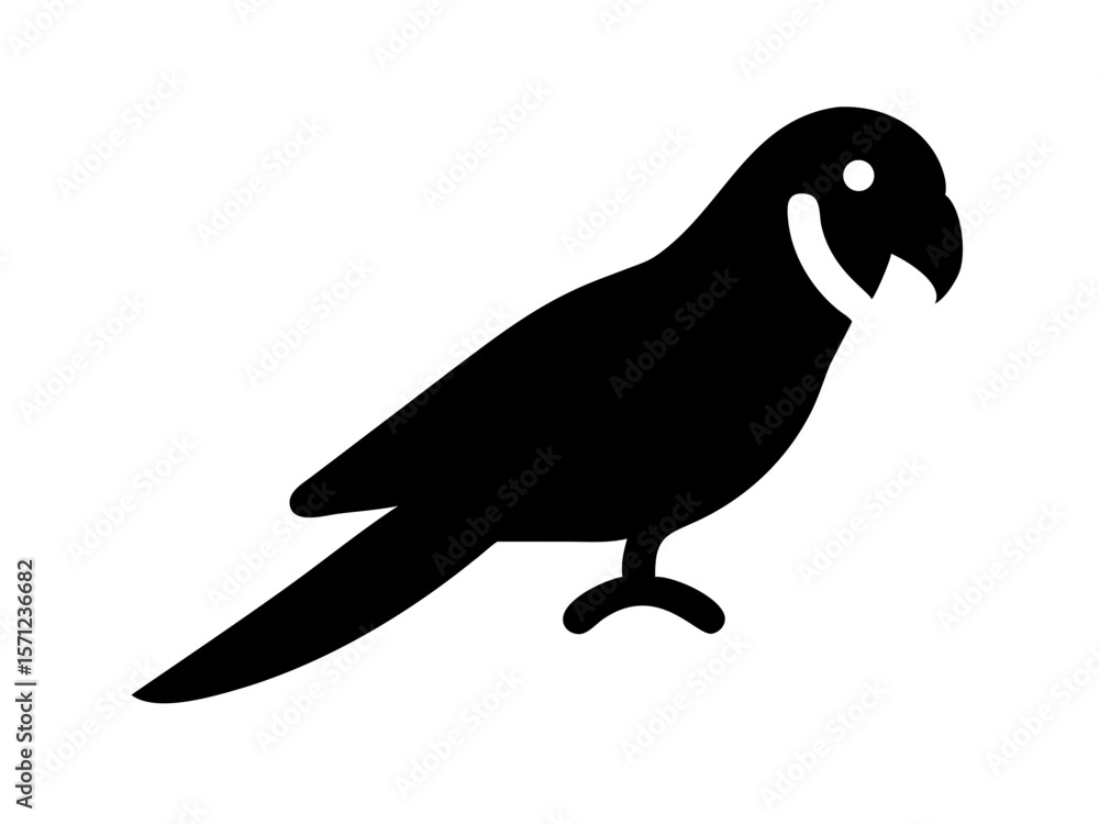 Fototapeta premium Simple black and white silhouette of a parrot. A clean, stylized silhouette of a parrot against a plain white background.