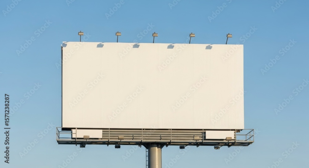 Obraz premium A large blank billboard stands against a clear blue sky, ready for advertising.
