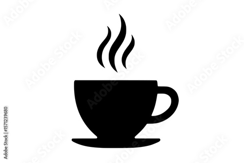 Silhouette of a steaming coffee cup isolated on white background
