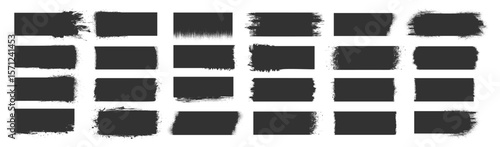 Grunge rectangular brush strokes collection, rough paint textures and distressed borders, hand-drawn artistic elements for design and decoration on transparent background