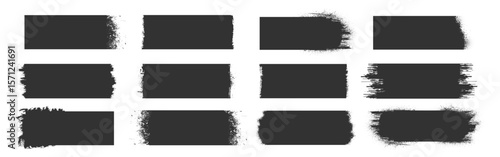 Grunge rectangular brush strokes collection, rough paint textures and distressed borders, hand-drawn artistic elements for design and decoration on transparent background