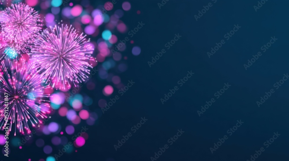 Fototapeta premium A blue background with fireworks in the foreground