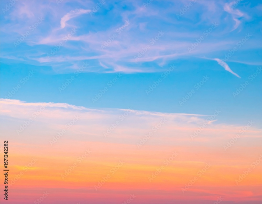 Fototapeta premium Pastel Sunset Sky With Soft Clouds and Colorful Horizon