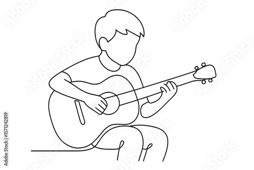 Boy playing guitar in minimal line art style  