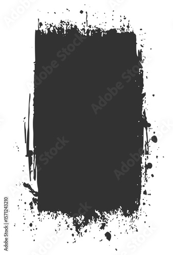 Grunge rectangle shape, distressed ink texture, abstract brush frame, rough edge, vector design element on transparent background
