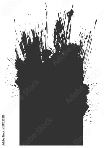 Grunge rectangle shape, distressed ink texture, abstract brush frame, rough edge, vector design element on transparent background