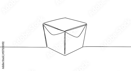 Simple line art illustration of a takeout food box  