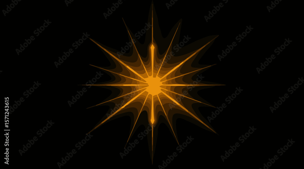Fototapeta premium Bright orange starburst graphic on dark background 