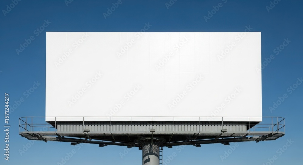 Obraz premium A large, blank billboard stands against a clear, bright blue sky, ready for advertising.