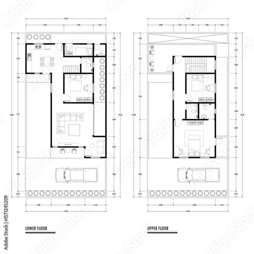 Black and White floor plan of a modern unfurnished house for your design. Suburban house vector blueprint. Architectural background.