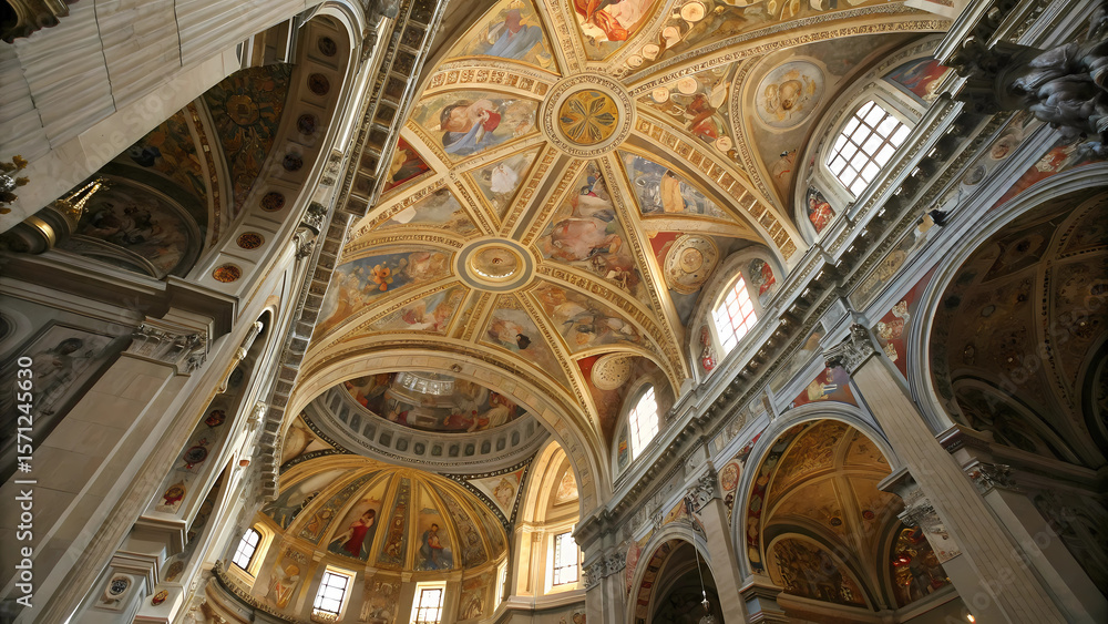 Fototapeta premium Cathedral interior architecture ceiling painting dome church building religious landmark travel destination