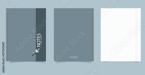 Cover Gray notebook with squared pages for notes. Editable file