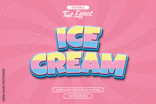 Ice cream editable text effect with 3d cartoon text style