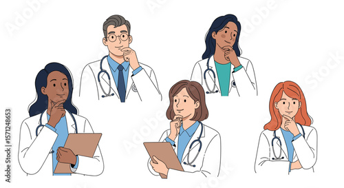 A diverse group of medical professionals contemplating healthcare challenges together