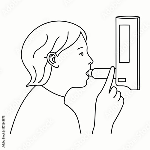 person blowing into spirometry device. lung function test