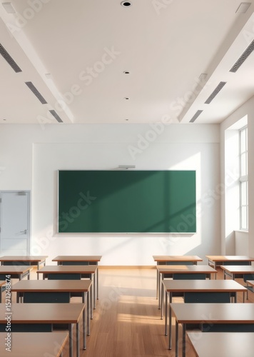 Light classroom interior with empty chalkboard Empty room interior design architecture blank design room