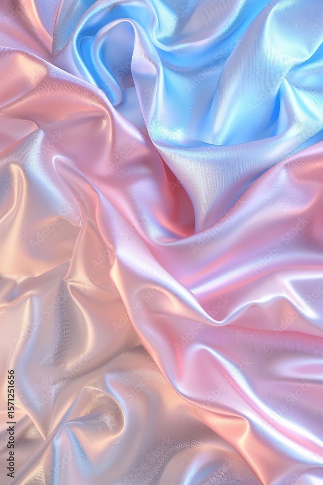 Obraz premium Pink and blue silk fabric with smooth elegant waves and soft folds. Luxury pastel texture background for design project.