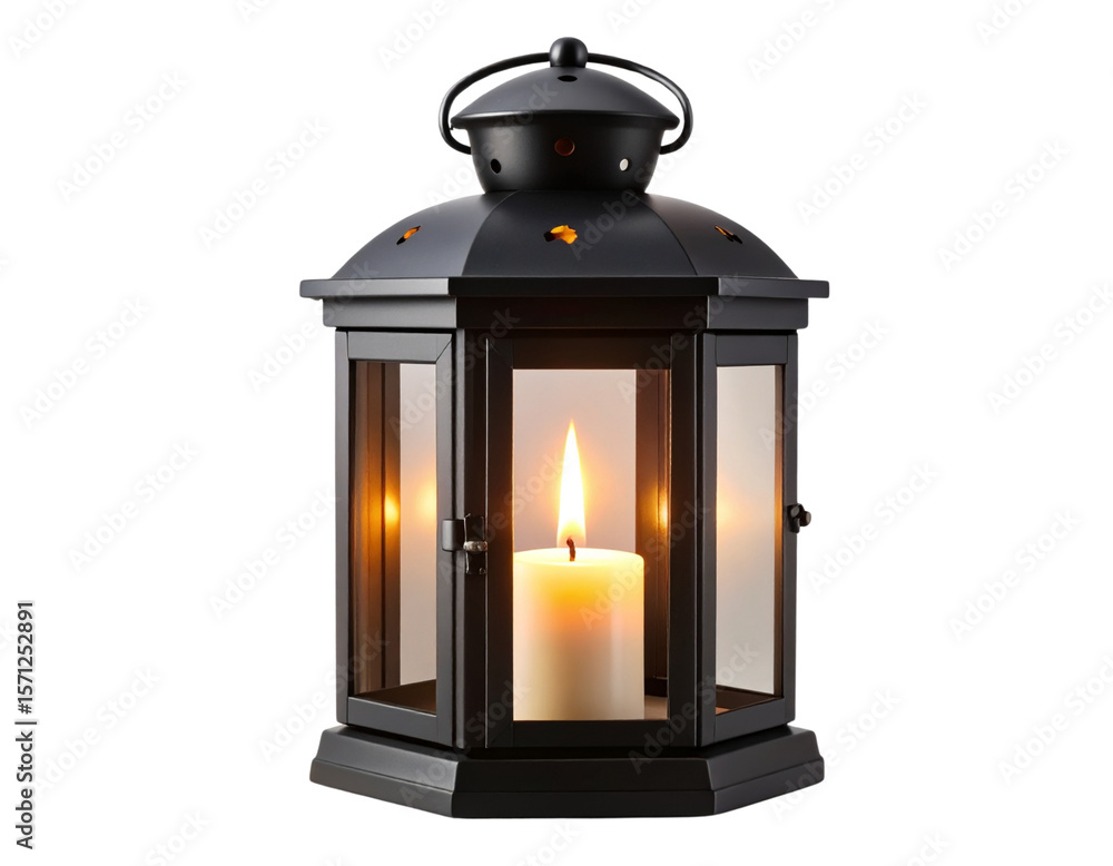 Black Metal Lantern with Lit Candle Inside Isolated on Transparent Background PNG Black Metal Lantern with Lit Candle Inside Isolated on Transparent Background PNG