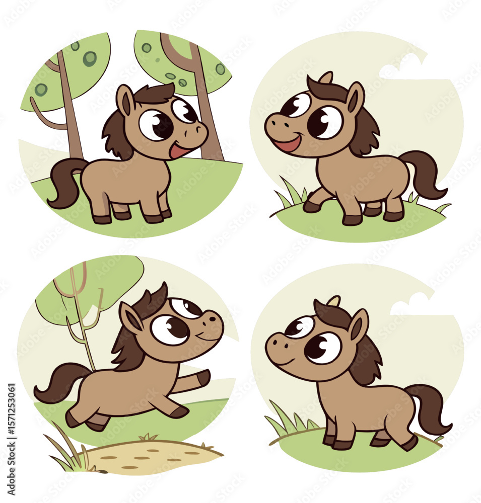 Fototapeta premium set of 4 cartoon horse